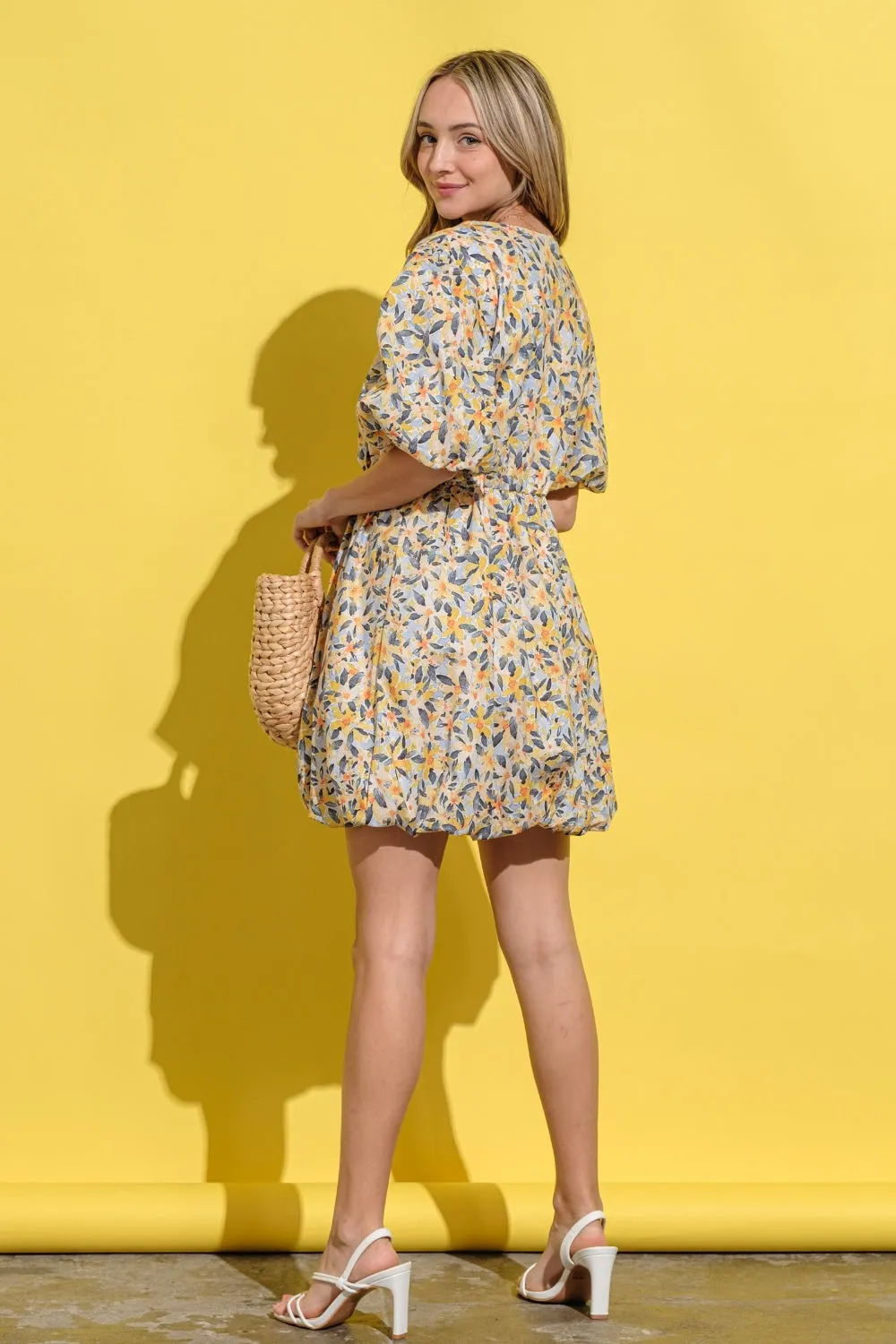 🌼 And The Why Full Size Floral Surplice Puff Sleeve Dress 🌼