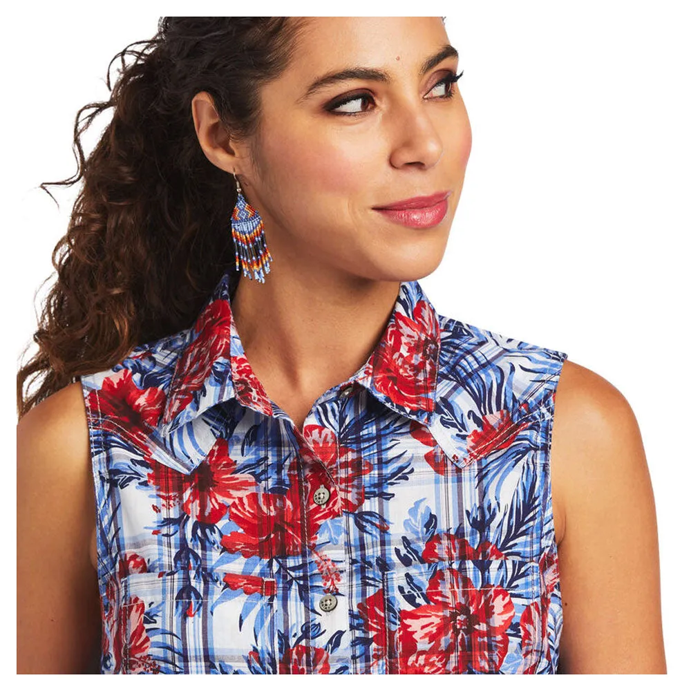 10040614 Ariat Women's Real Billie Jean Sleeveless Shirt - Tropical Plaid