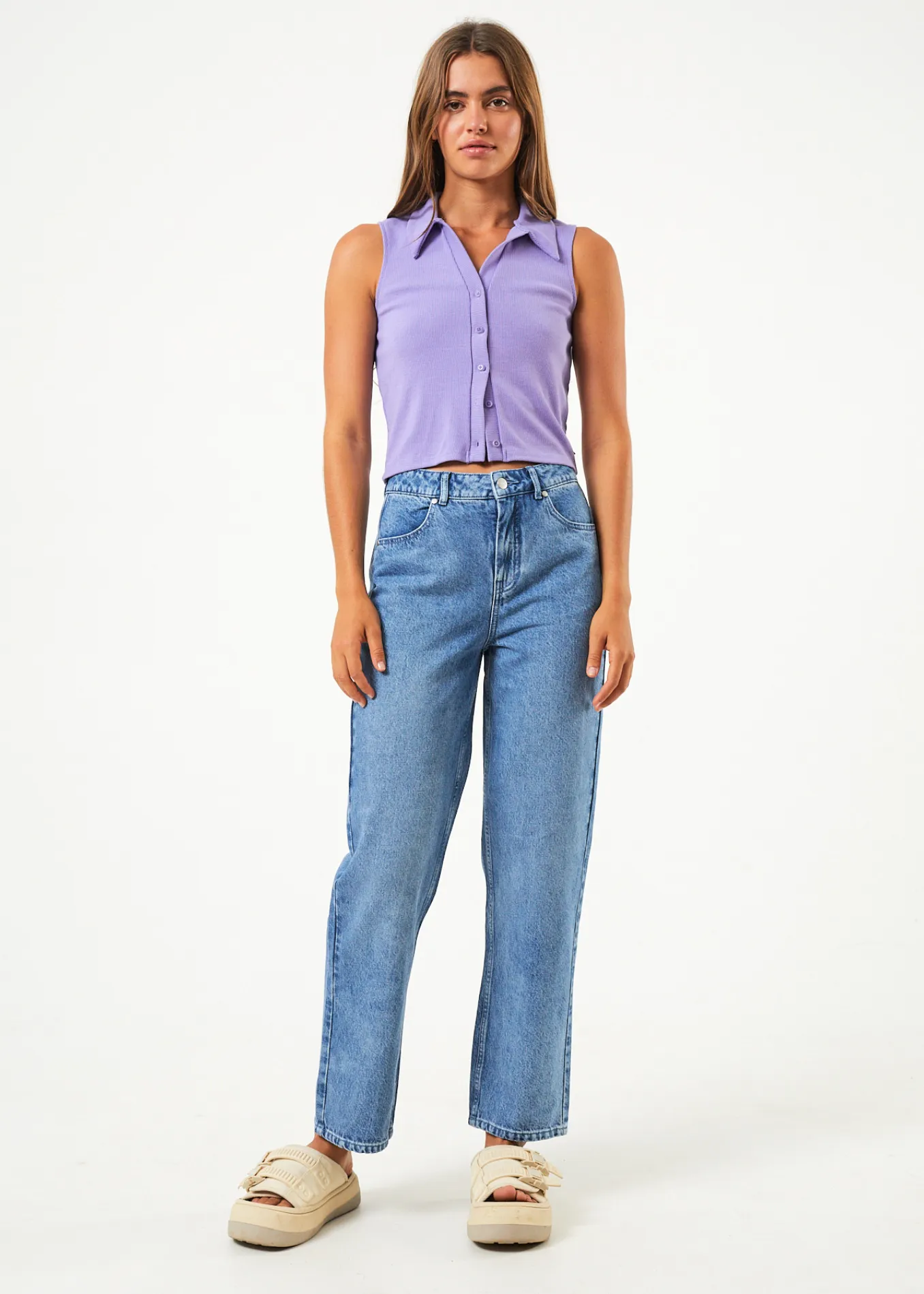 AFENDS Womens Eliza - Ribbed Sleeveless Shirt - Plum