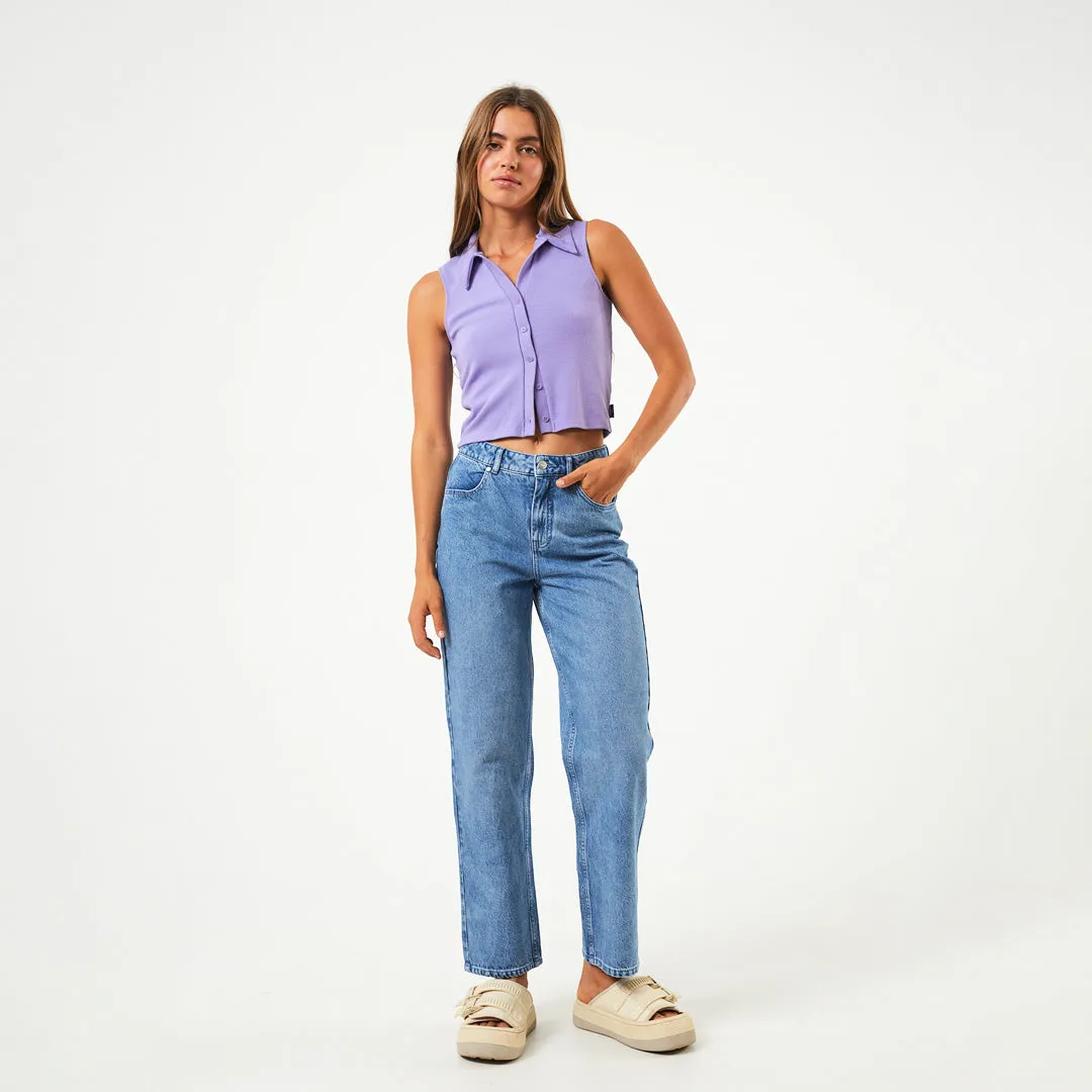 AFENDS Womens Eliza - Ribbed Sleeveless Shirt - Plum