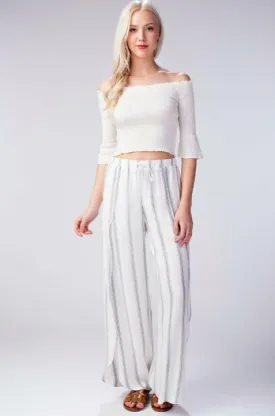 Amelia White Striped Drawstring Pants