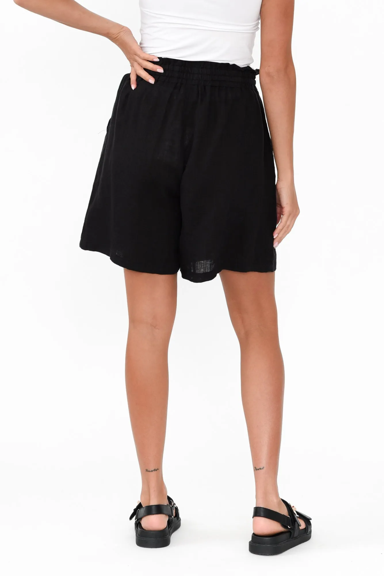 Astoria Black Linen Drawstring Shorts