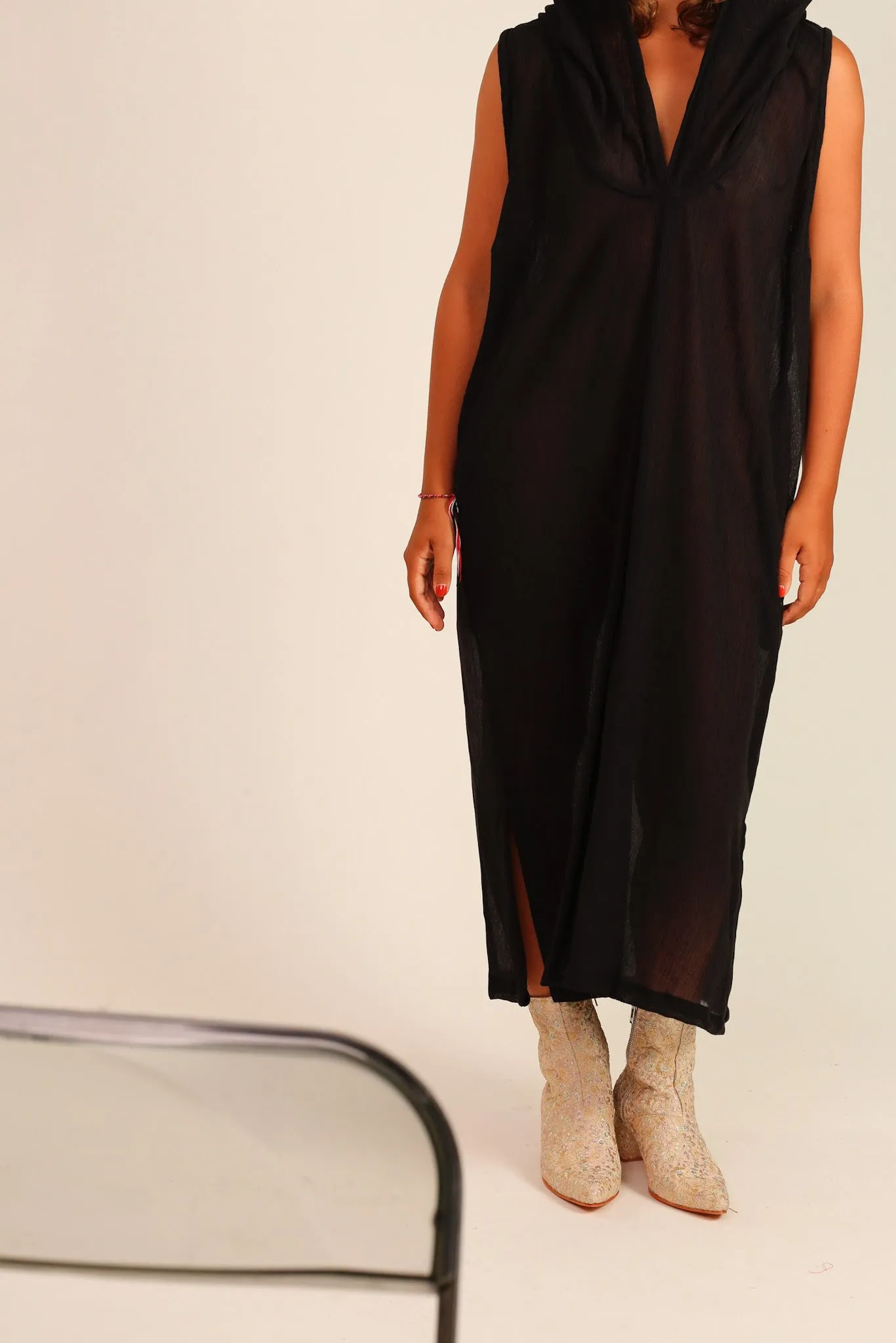 BLACK COTTON HOODIE DRESS SHARA