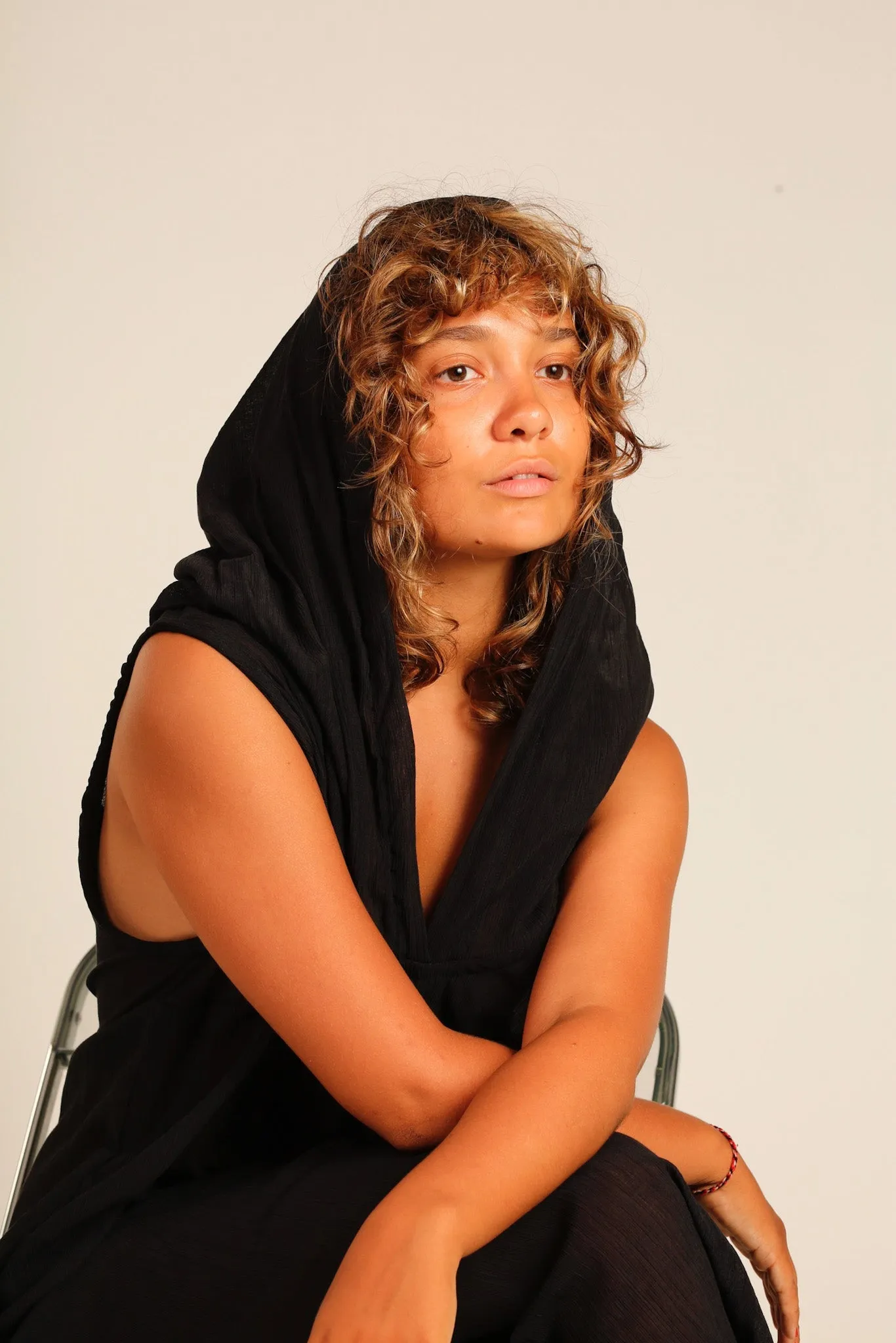 BLACK COTTON HOODIE DRESS SHARA