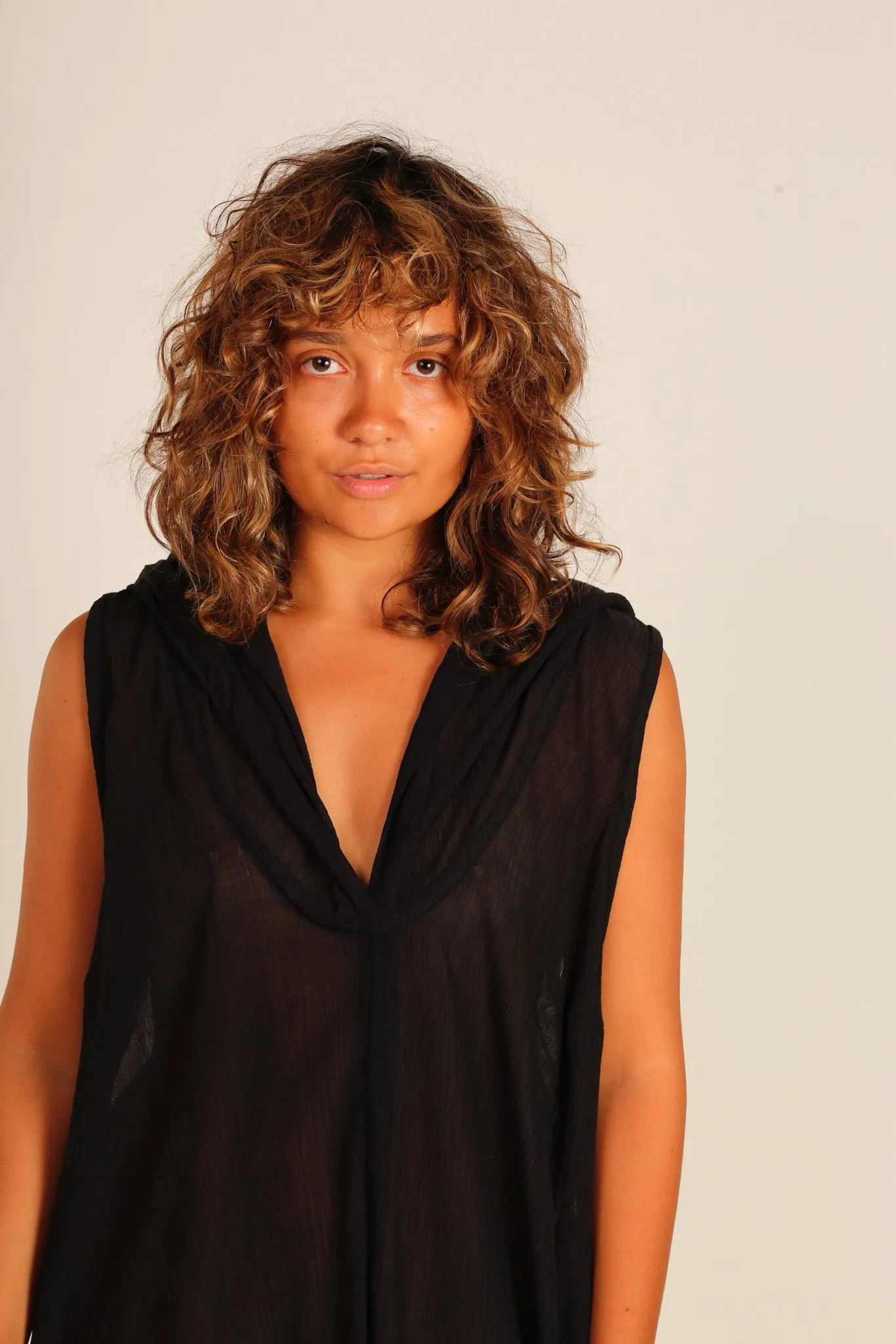 BLACK COTTON HOODIE DRESS SHARA