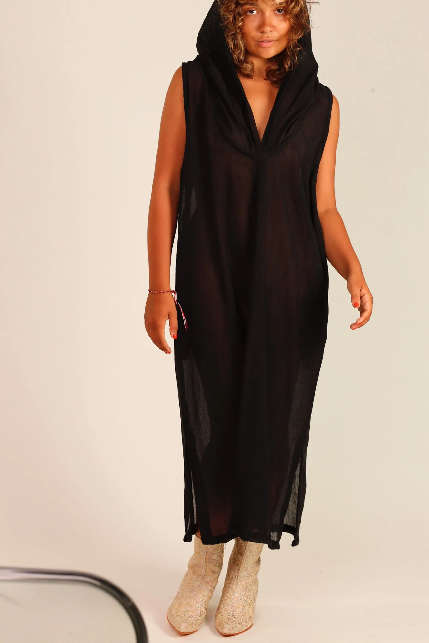 BLACK COTTON HOODIE DRESS SHARA