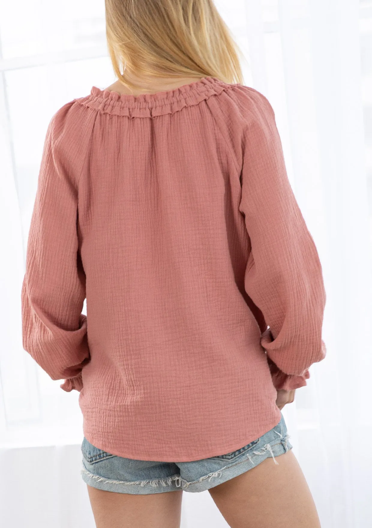 Bohemian Gauze Long Sleeve Tassel Tie Blouse