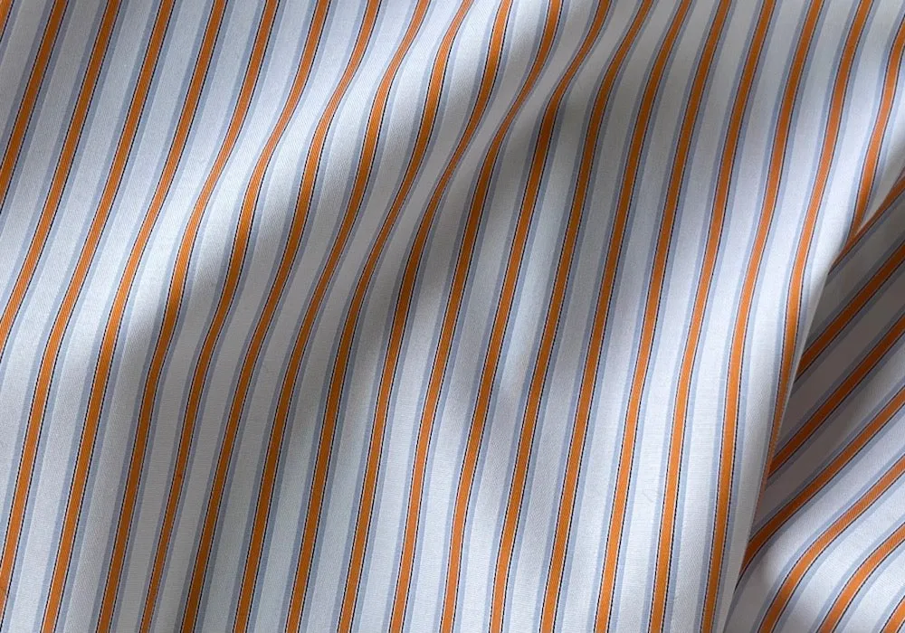 Breezy Tangerine & Sky Blue Striped Cotton Poplin Shirting (Made in Italy)
