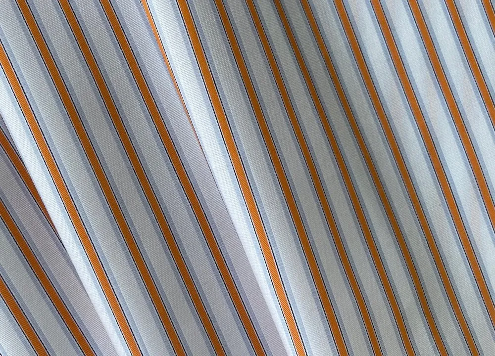 Breezy Tangerine & Sky Blue Striped Cotton Poplin Shirting (Made in Italy)