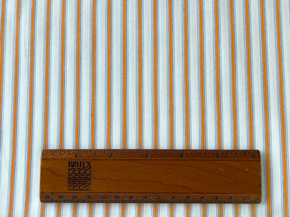 Breezy Tangerine & Sky Blue Striped Cotton Poplin Shirting (Made in Italy)