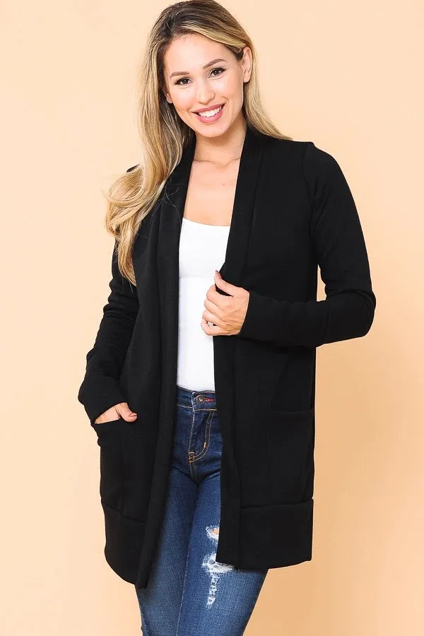 Brush Open Midi Cardigan Black