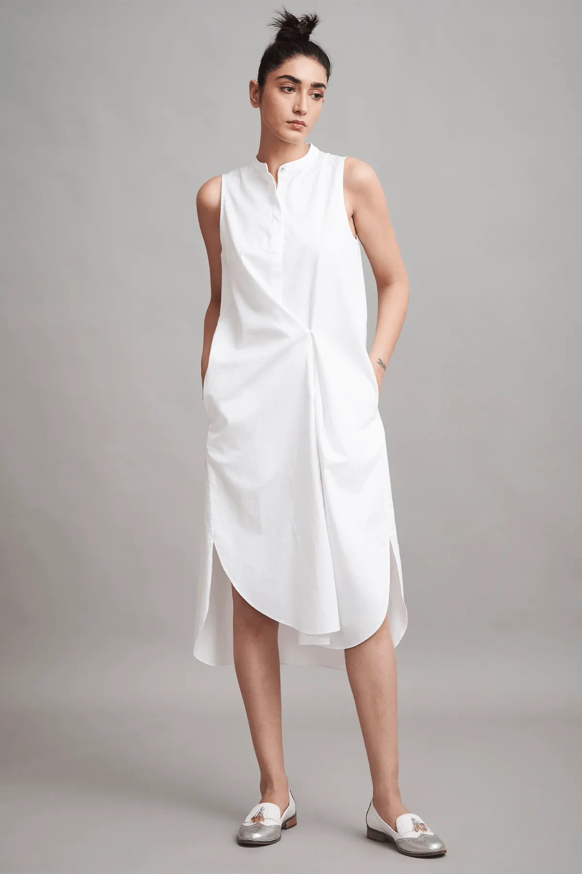 Button Pleat Midi
