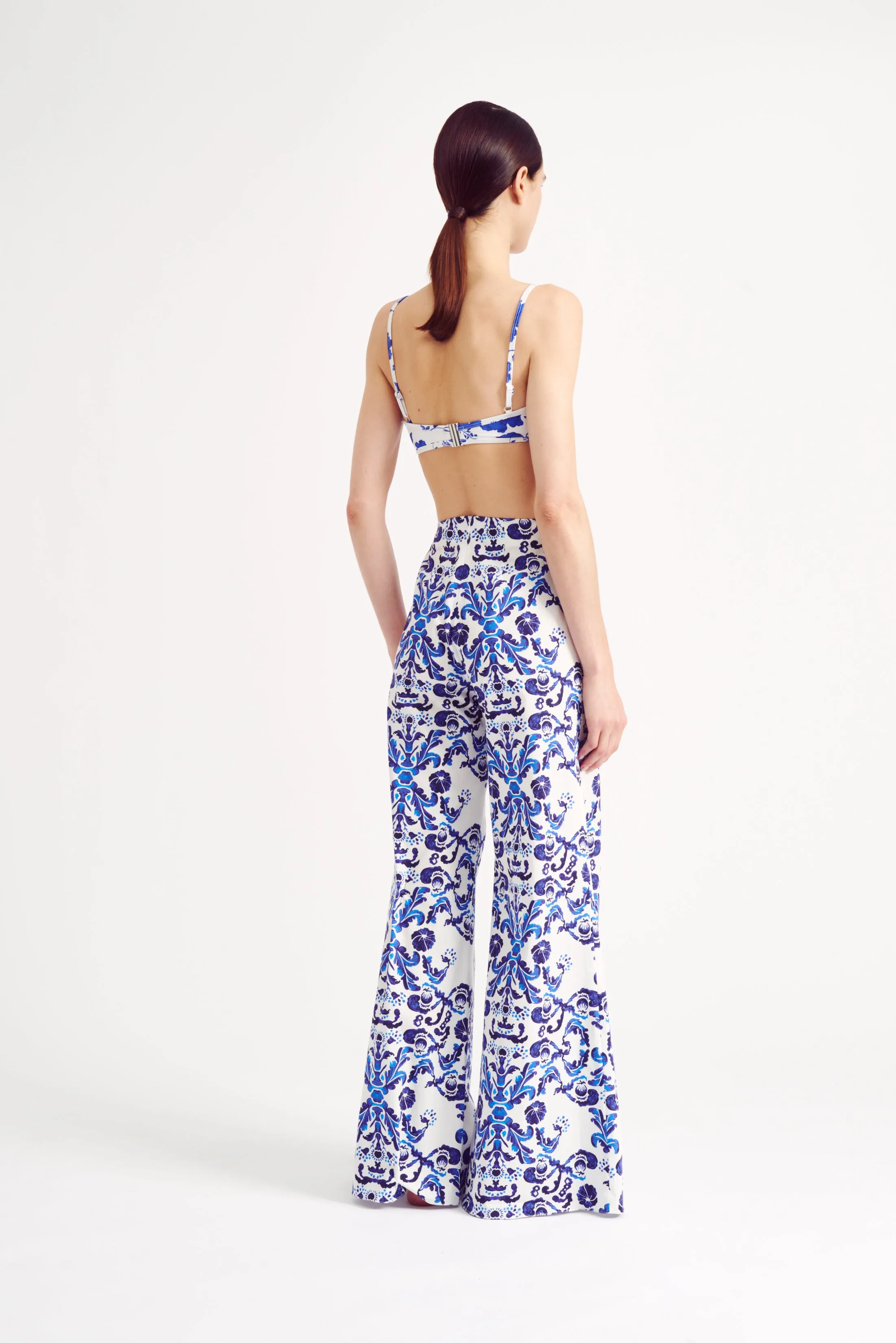 Capri Blue Milanese Wallpaper Print Cotton Trousers