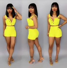 Casual Sleevless Denim Two Piece Short Set