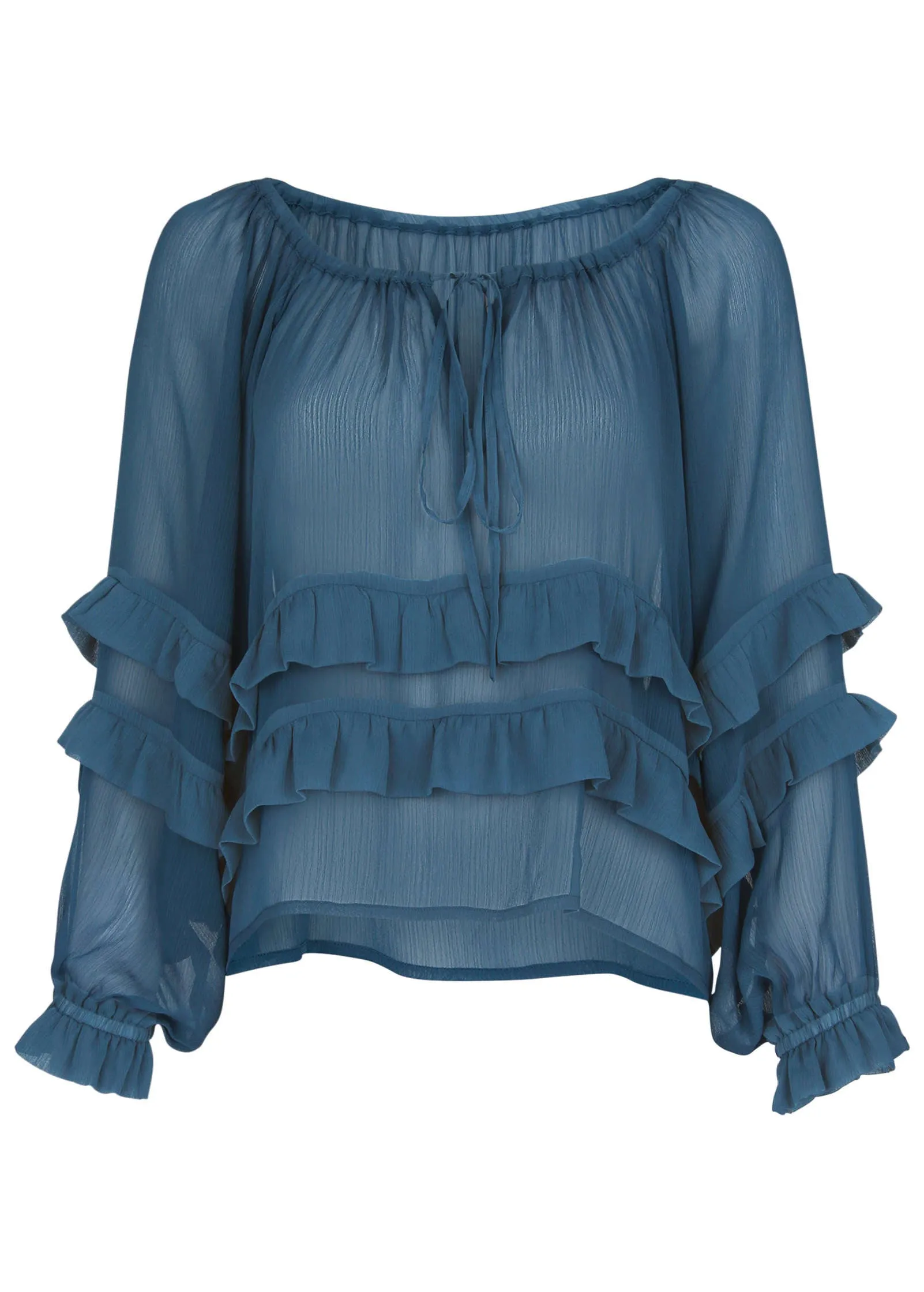 Chiffon Ruffled Blouse - Navy