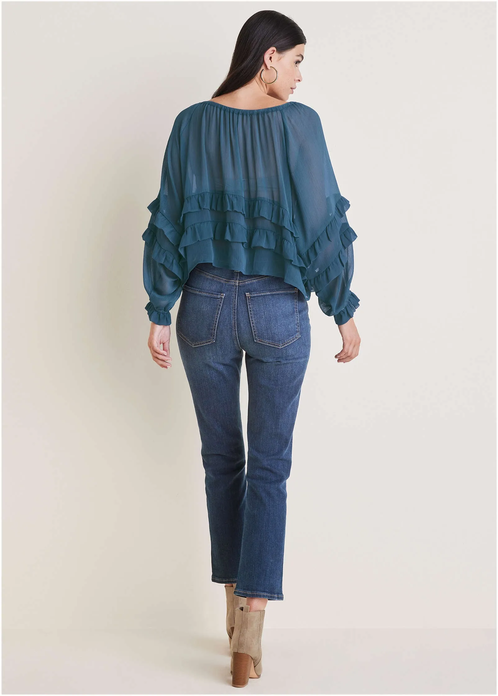 Chiffon Ruffled Blouse - Navy