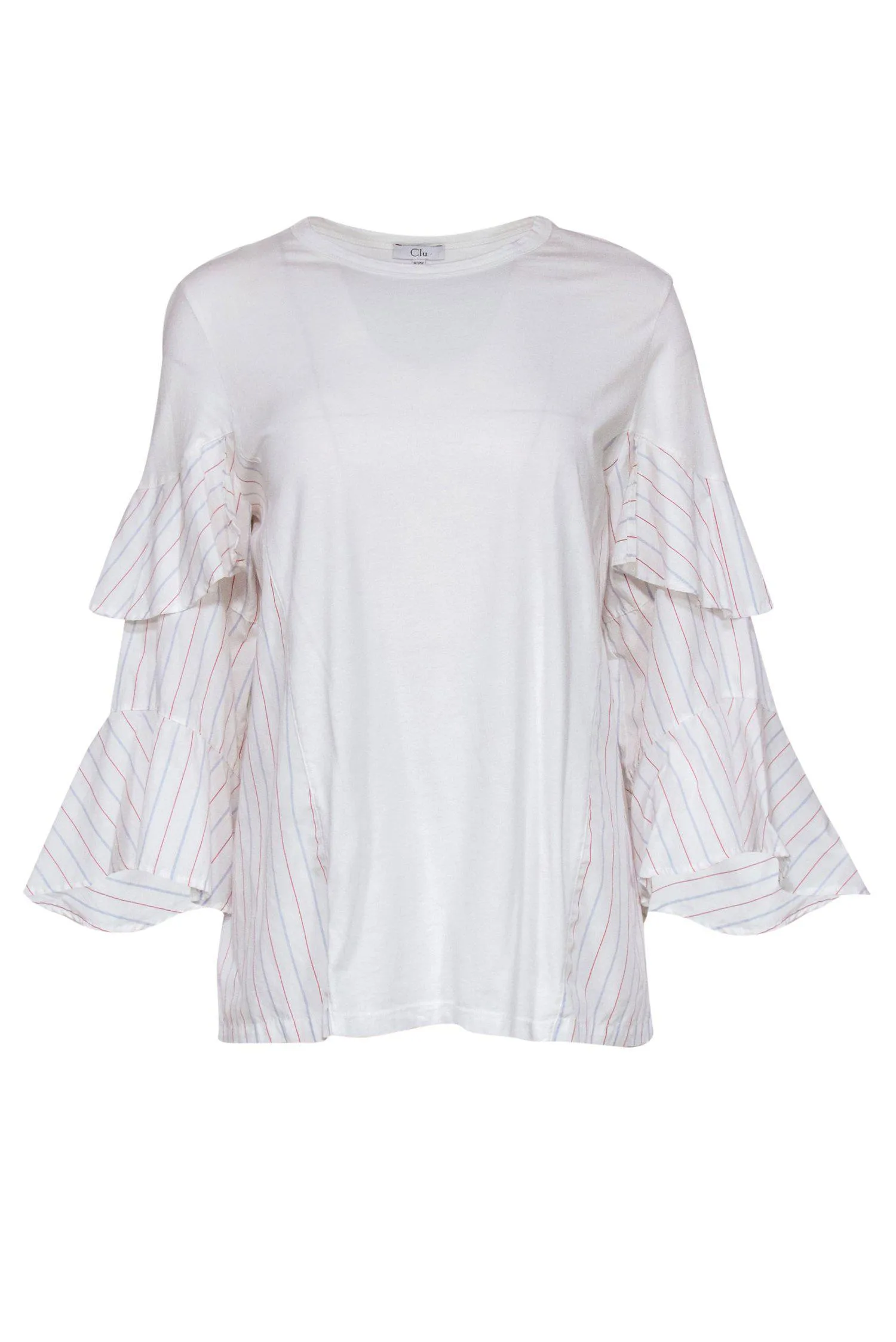 Clu - White Long Sleeve Blouse w/ Ruffle Striped Sleeves Sz S