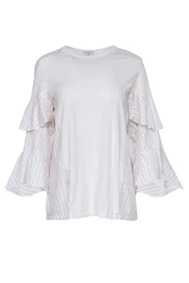 Clu - White Long Sleeve Blouse w/ Ruffle Striped Sleeves Sz S