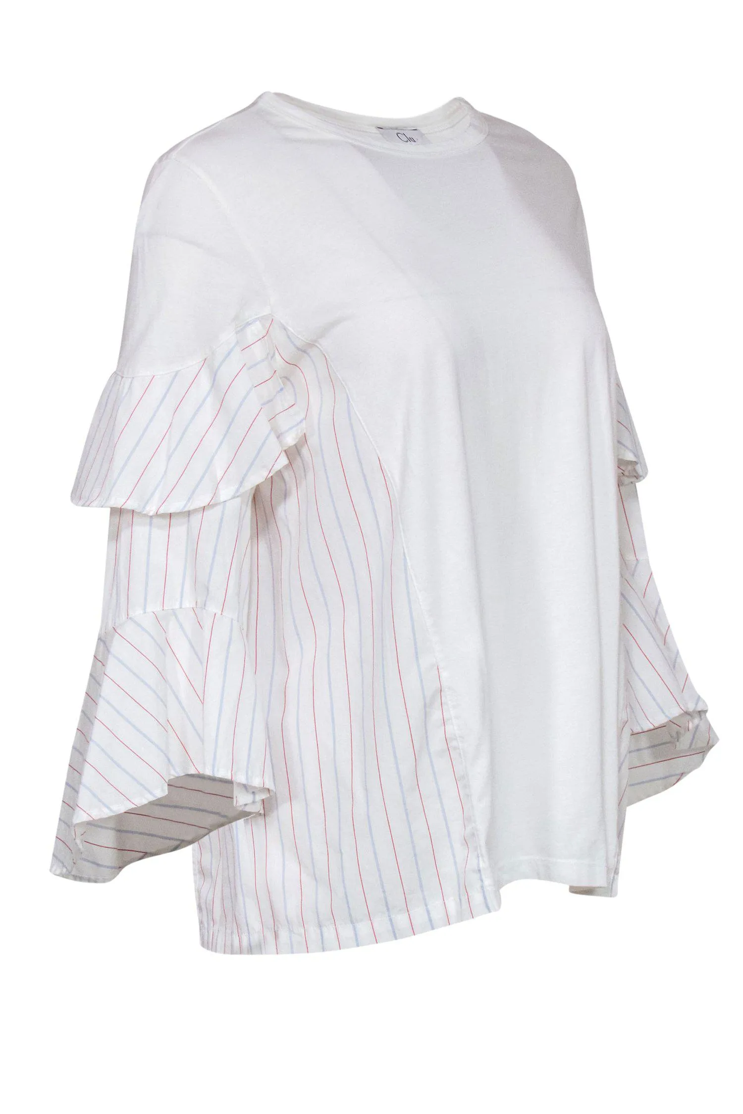 Clu - White Long Sleeve Blouse w/ Ruffle Striped Sleeves Sz S