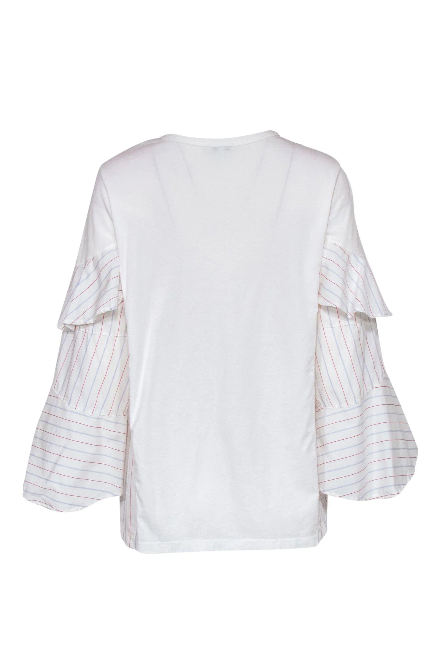 Clu - White Long Sleeve Blouse w/ Ruffle Striped Sleeves Sz S