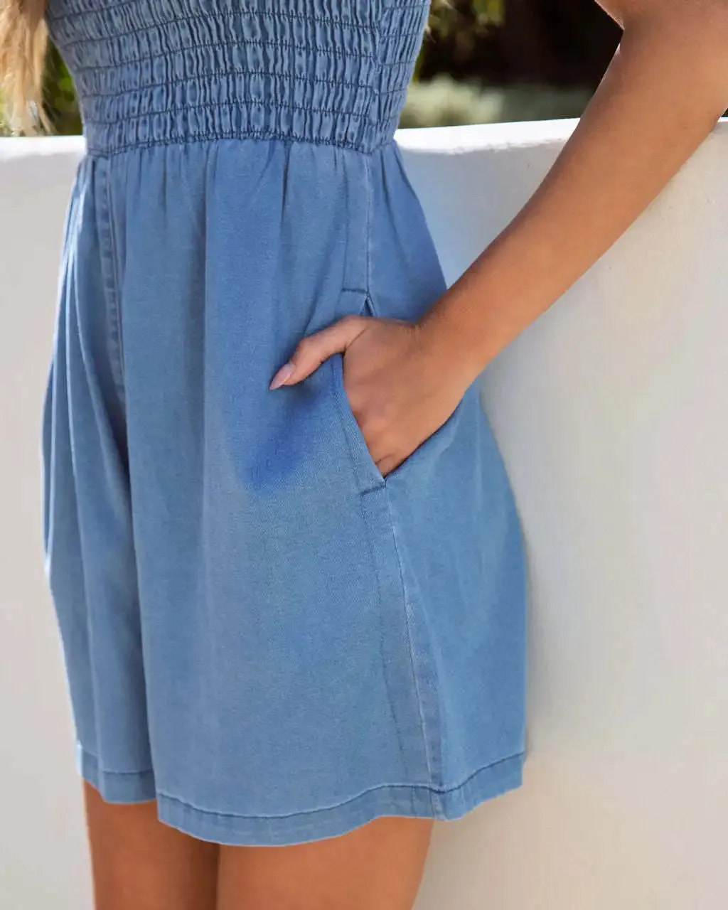 Denim Romper with Ruffle Straps for Sunny Days