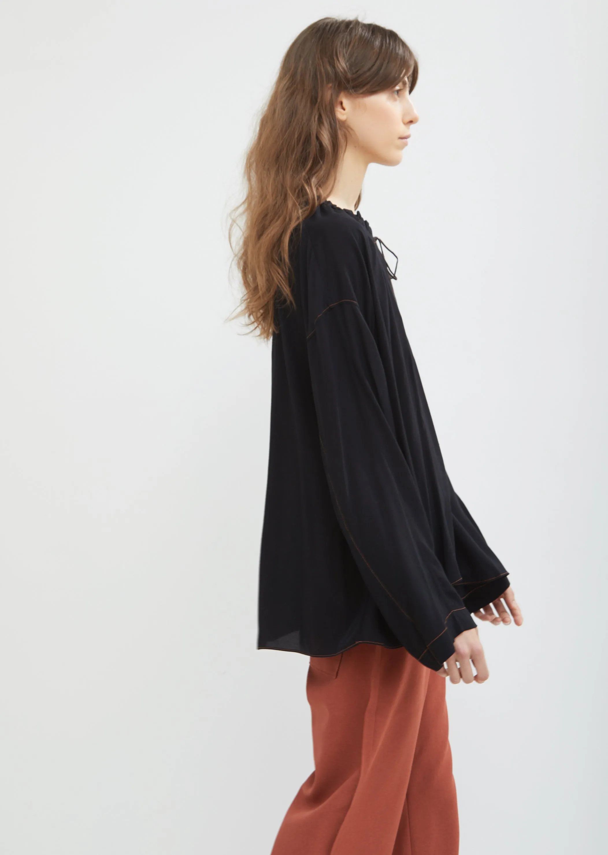 Draped Tie Neck Fluid Blouse