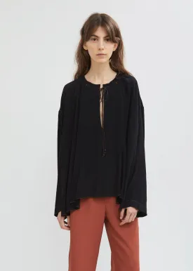 Draped Tie Neck Fluid Blouse