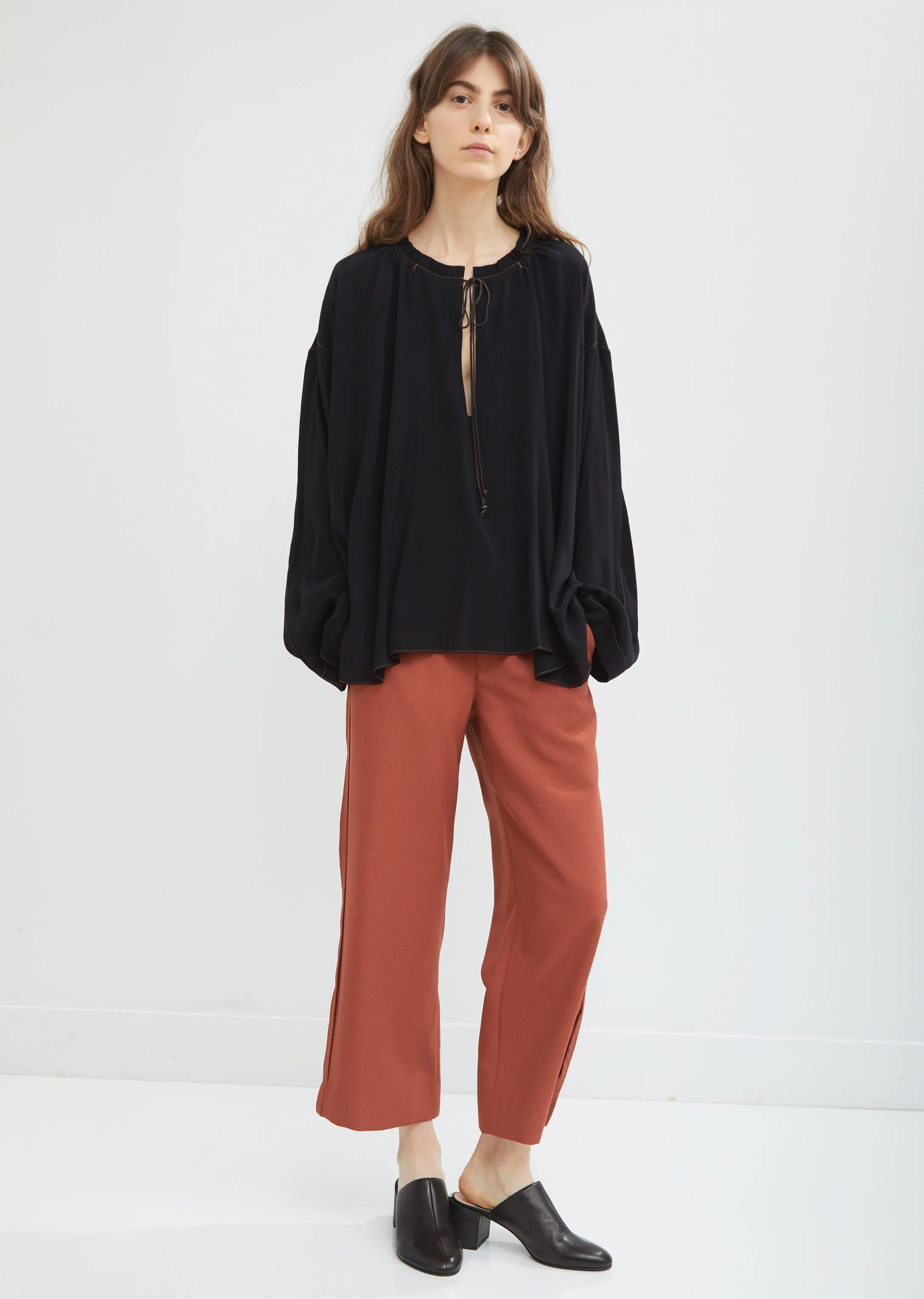 Draped Tie Neck Fluid Blouse