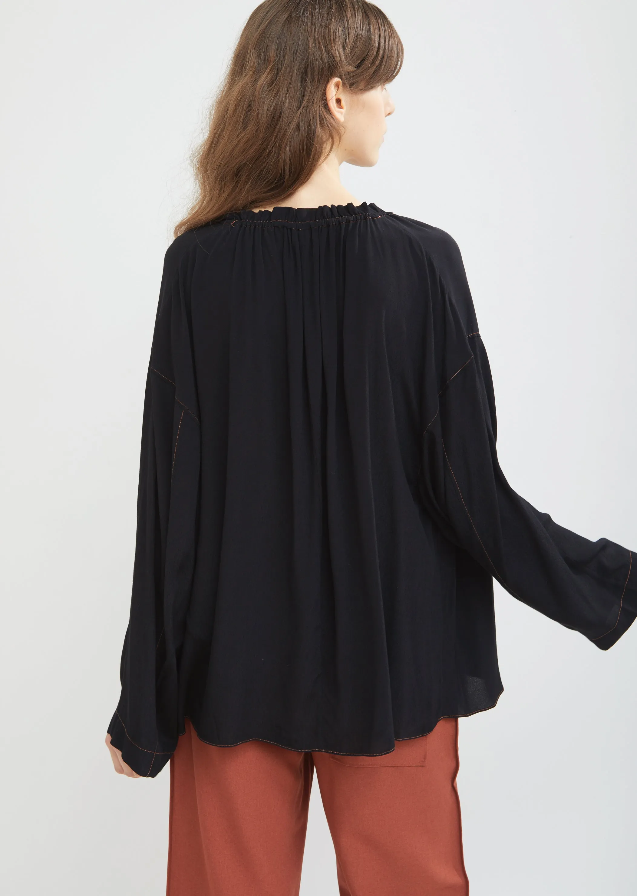Draped Tie Neck Fluid Blouse