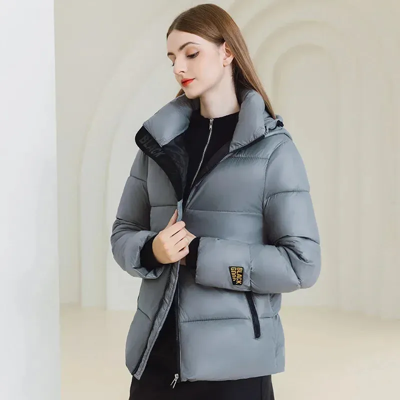 Fashion Winter Hooded Down Cotton Jacket for Women – Warm, Thick, Waterproof Long Parka Coat with Pockets – Casual Black Overcoat for Winter