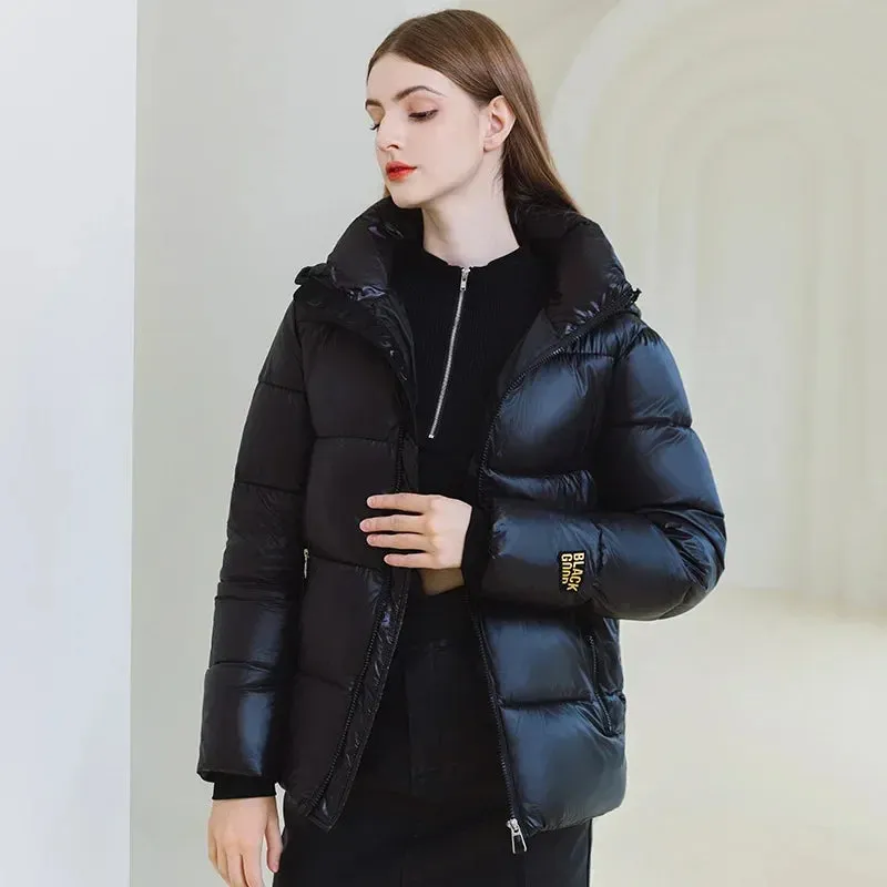 Fashion Winter Hooded Down Cotton Jacket for Women – Warm, Thick, Waterproof Long Parka Coat with Pockets – Casual Black Overcoat for Winter