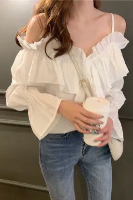 Flare Sleeve Sexy Off Shoulder Ruffles Blouse Shirt
