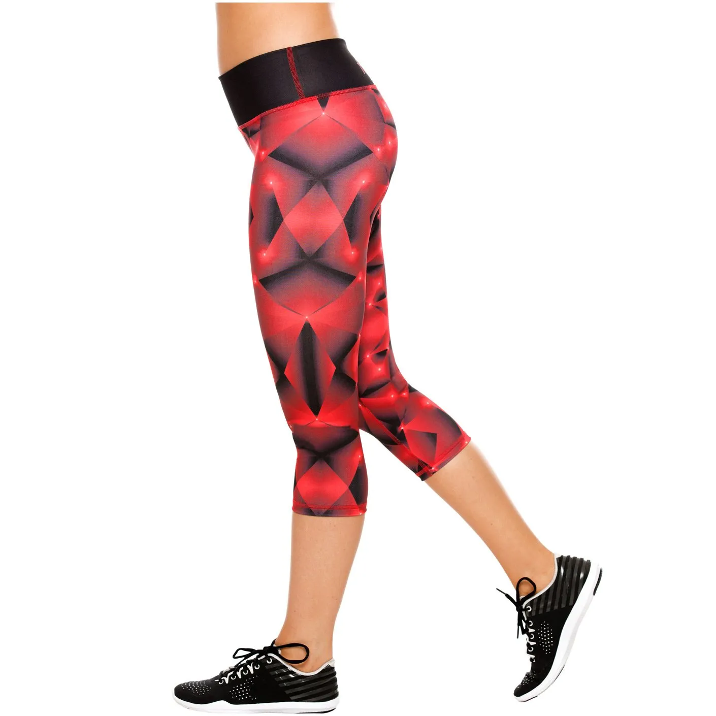 Flexmee 944212 Red Fractals Capri Activewear Workout Pants Trousers