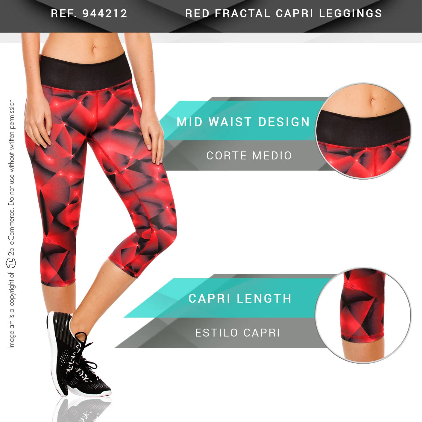 Flexmee 944212 Red Fractals Capri Activewear Workout Pants Trousers