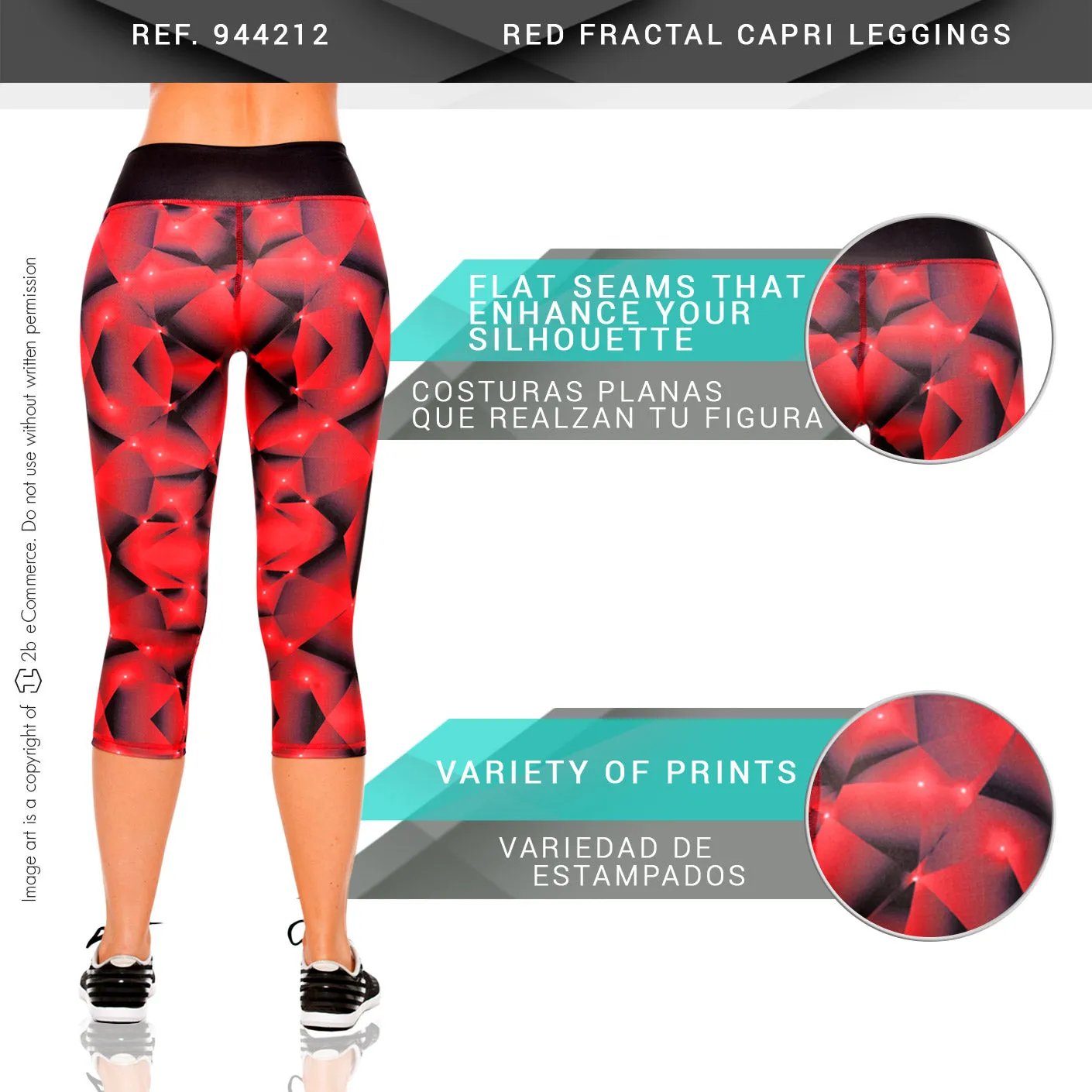 Flexmee 944212 Red Fractals Capri Activewear Workout Pants Trousers