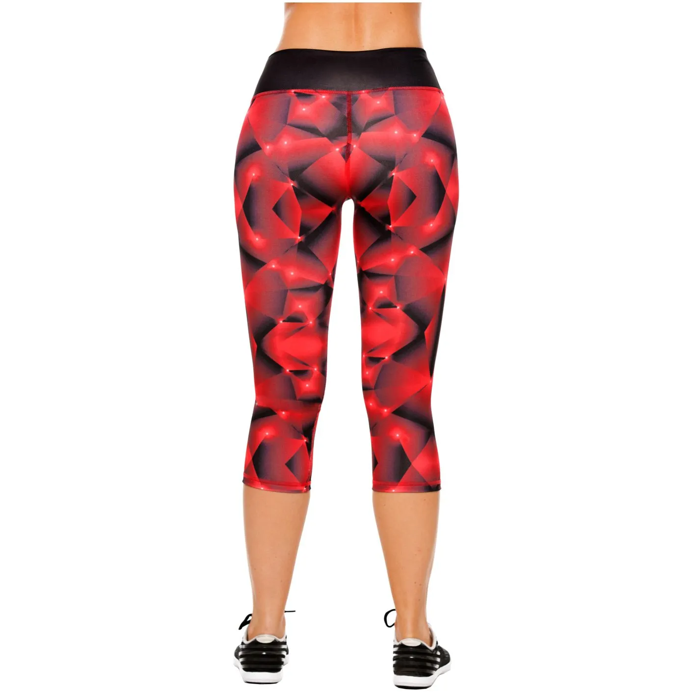 Flexmee 944212 Red Fractals Capri Activewear Workout Pants Trousers