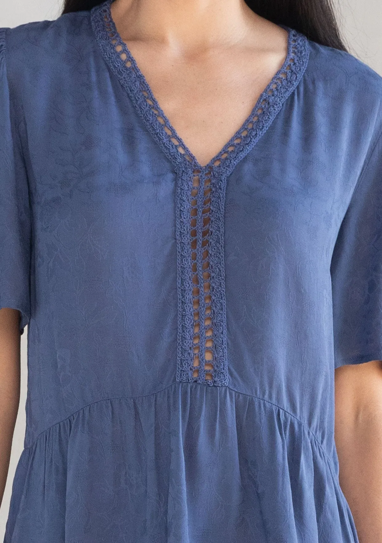 Floral Jacquard Airy Short Sleeve Peplum Blouse