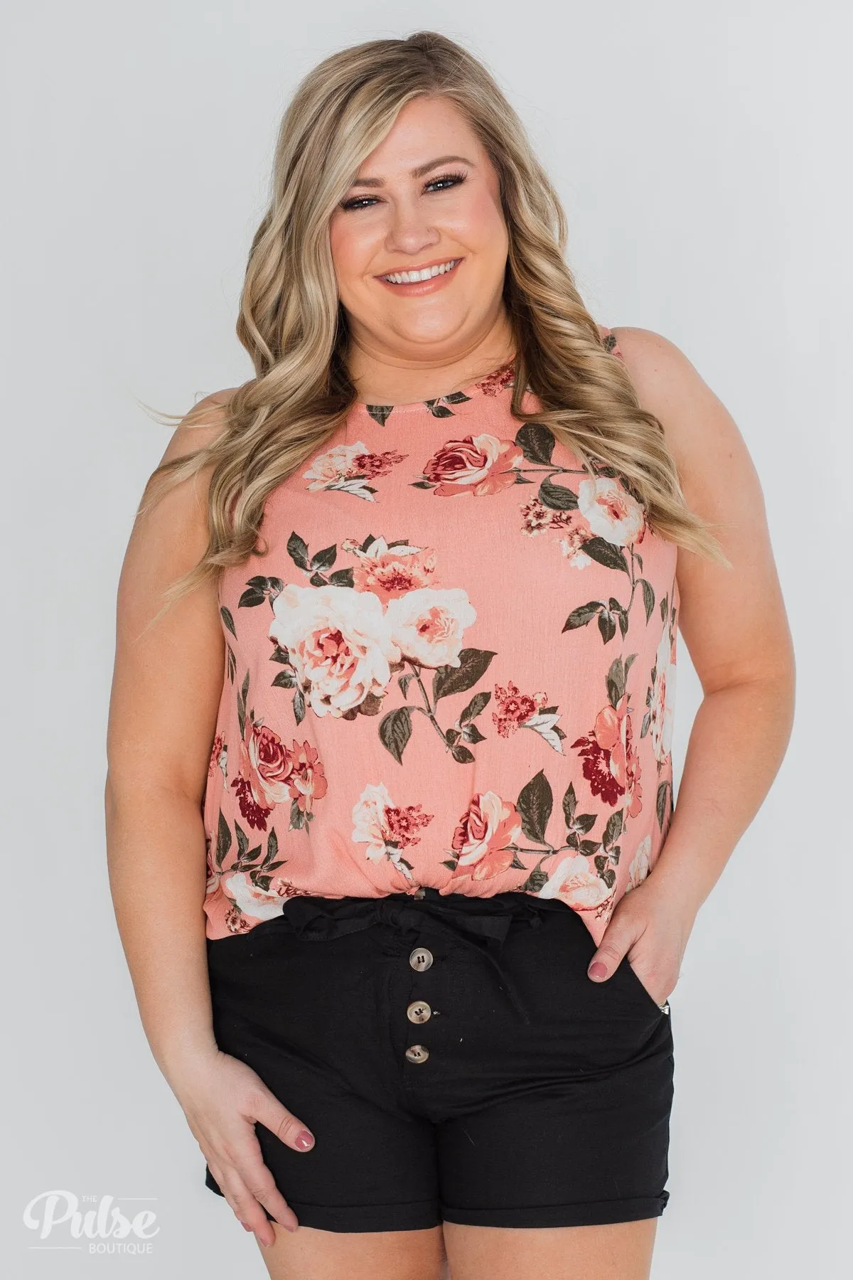 Fun in Floral Tie Tank Top - Peach