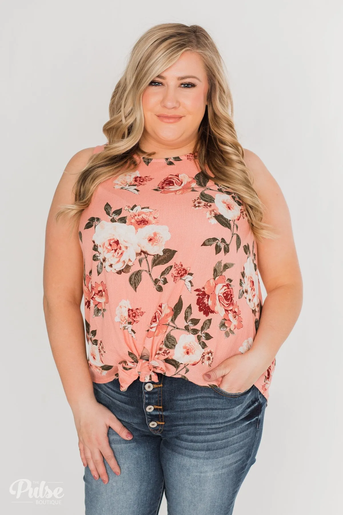 Fun in Floral Tie Tank Top - Peach