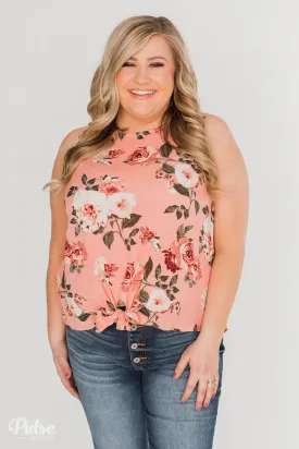 Fun in Floral Tie Tank Top - Peach