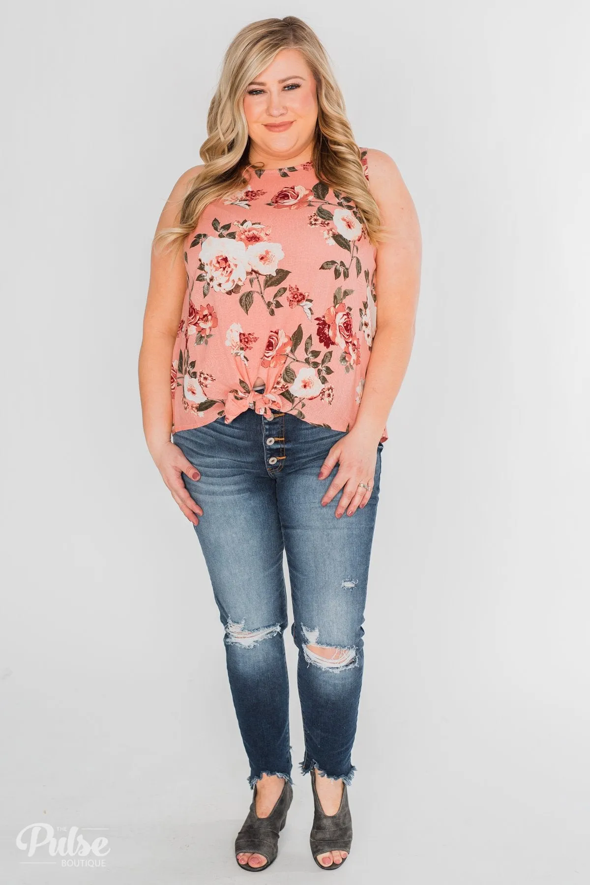 Fun in Floral Tie Tank Top - Peach