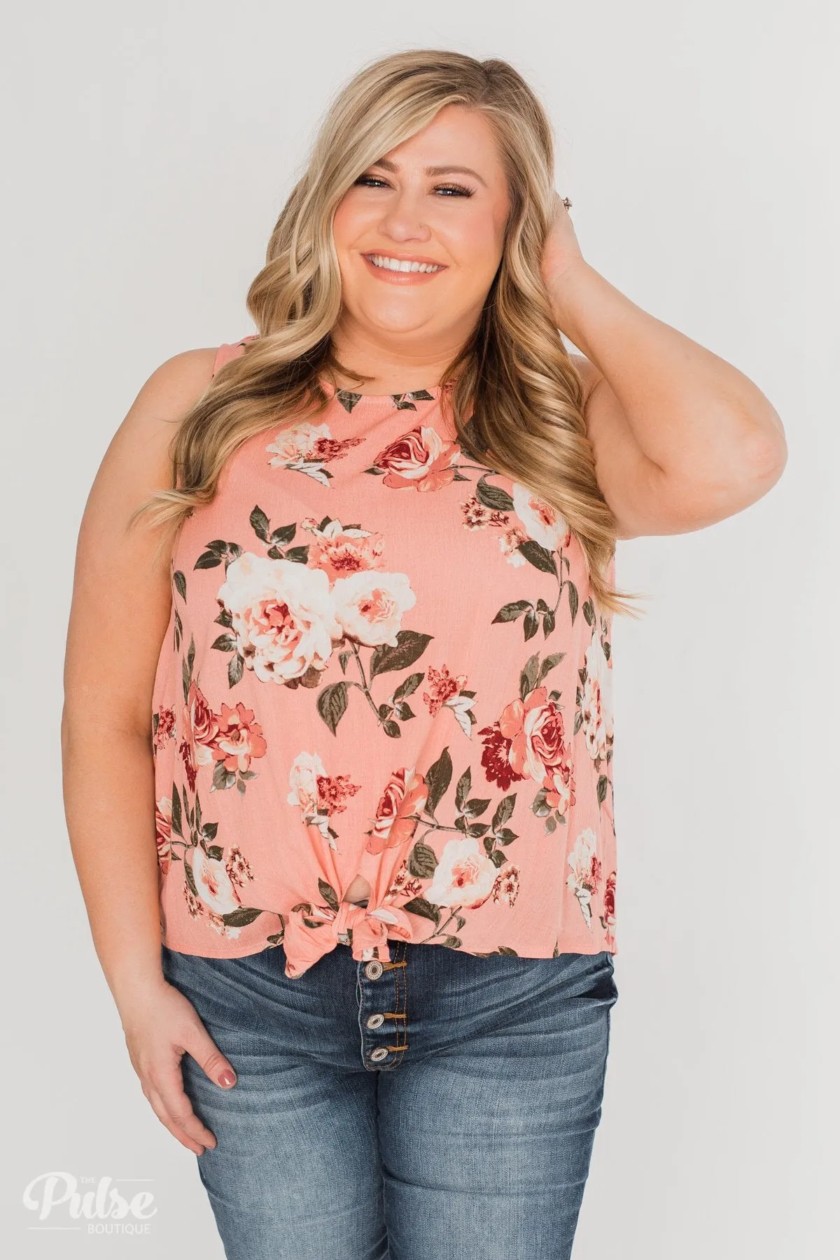 Fun in Floral Tie Tank Top - Peach