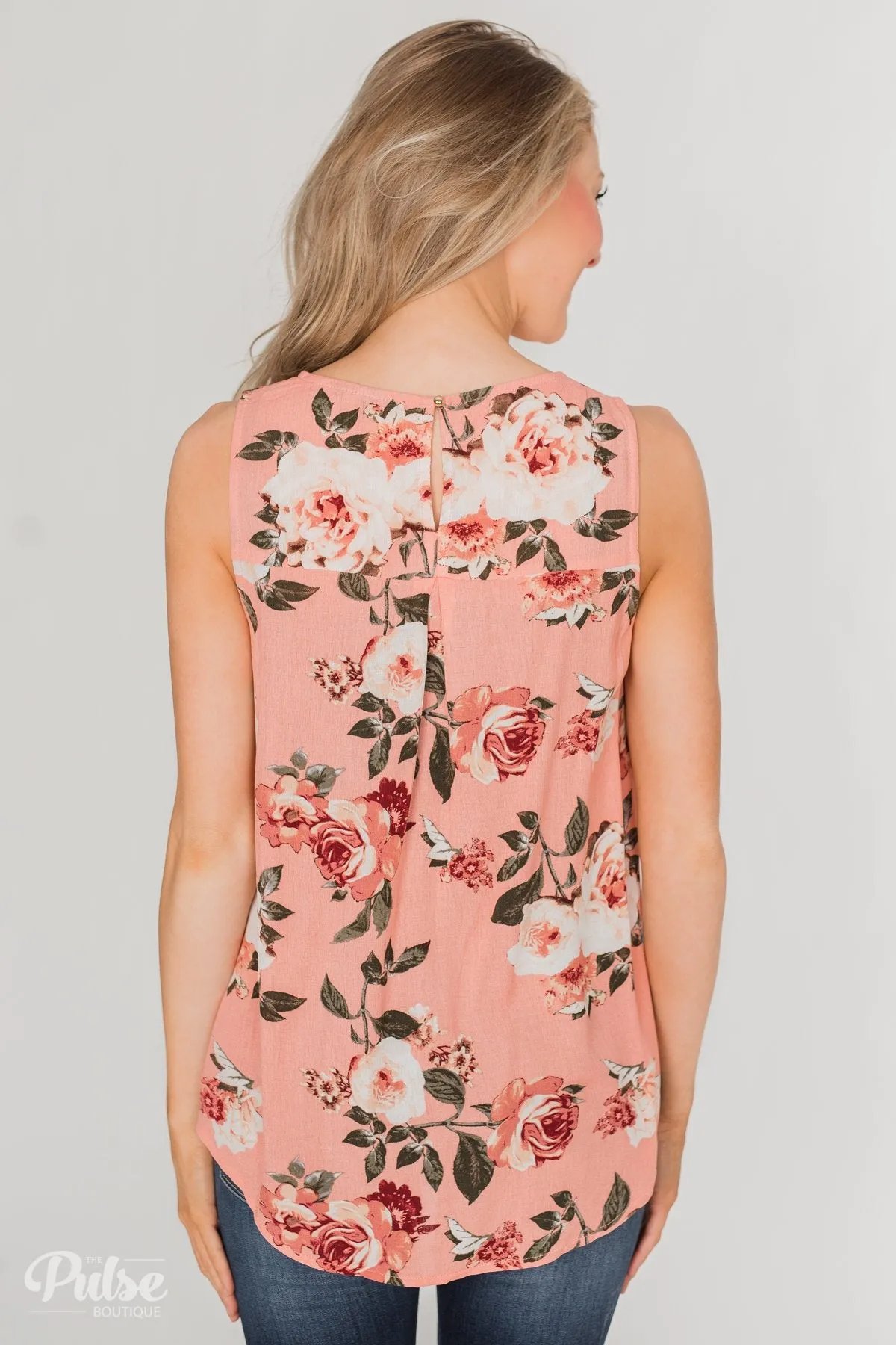 Fun in Floral Tie Tank Top - Peach