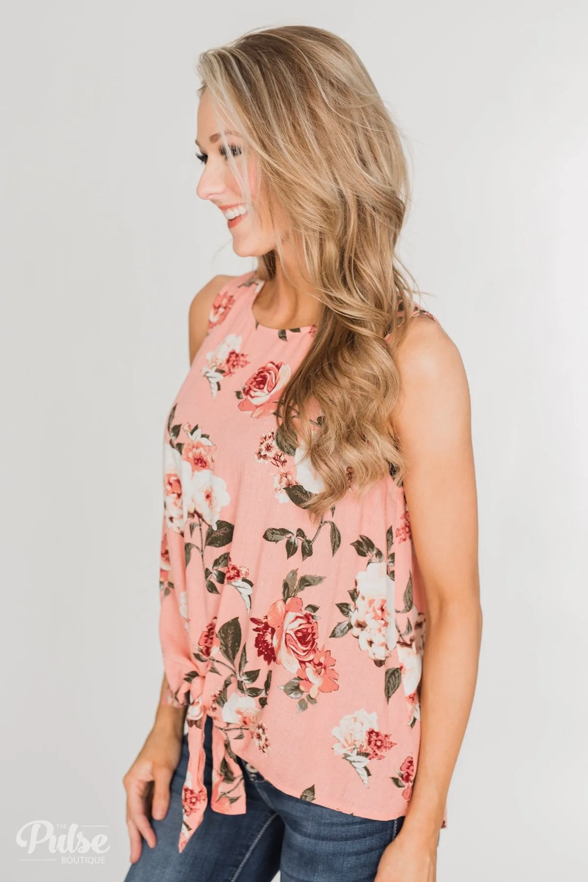 Fun in Floral Tie Tank Top - Peach