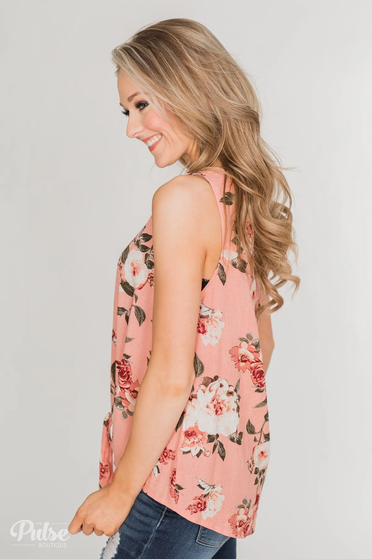 Fun in Floral Tie Tank Top - Peach