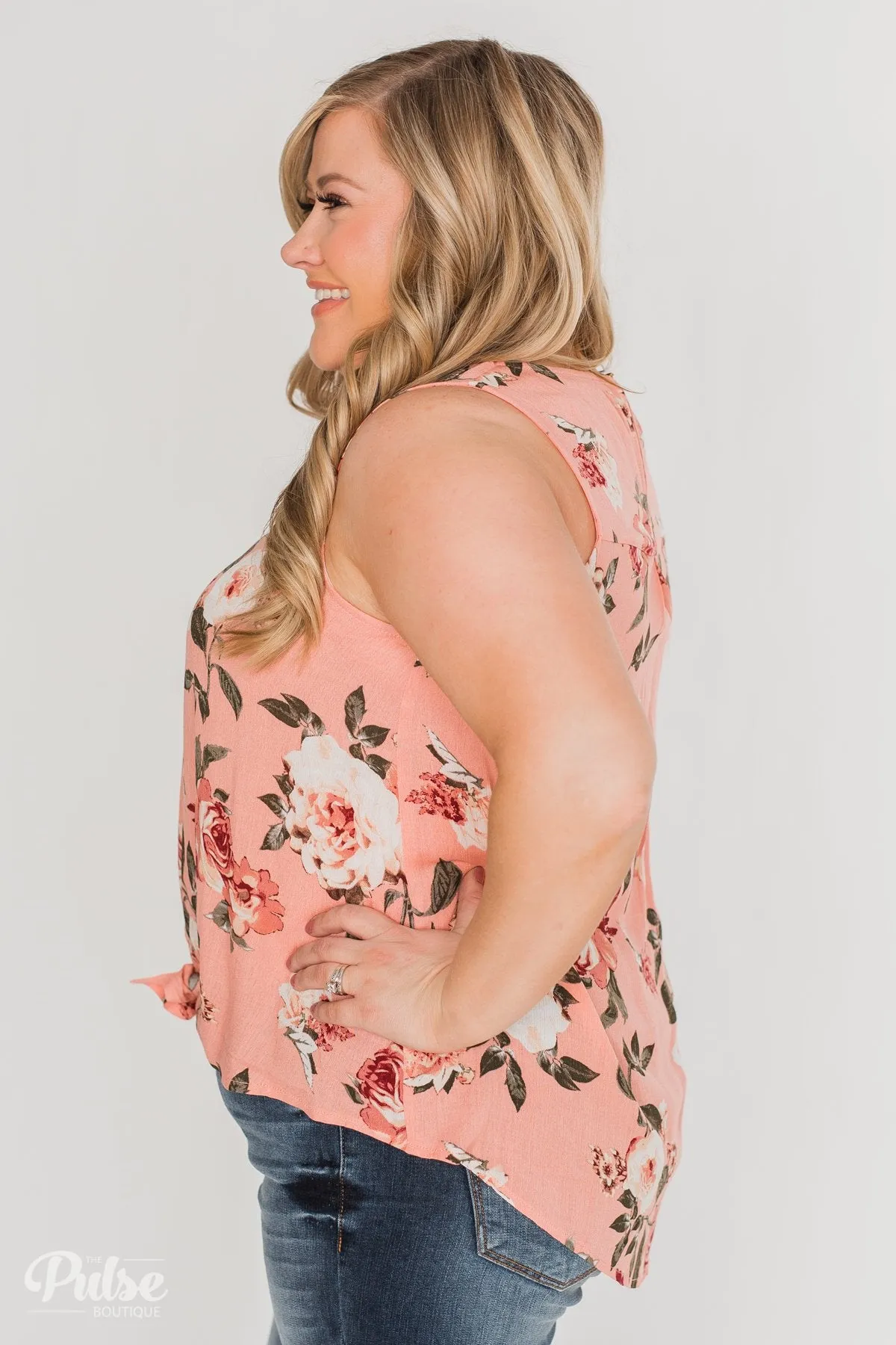 Fun in Floral Tie Tank Top - Peach