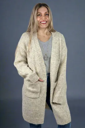 Fuzzy Yarn Long Cardigan - Beige