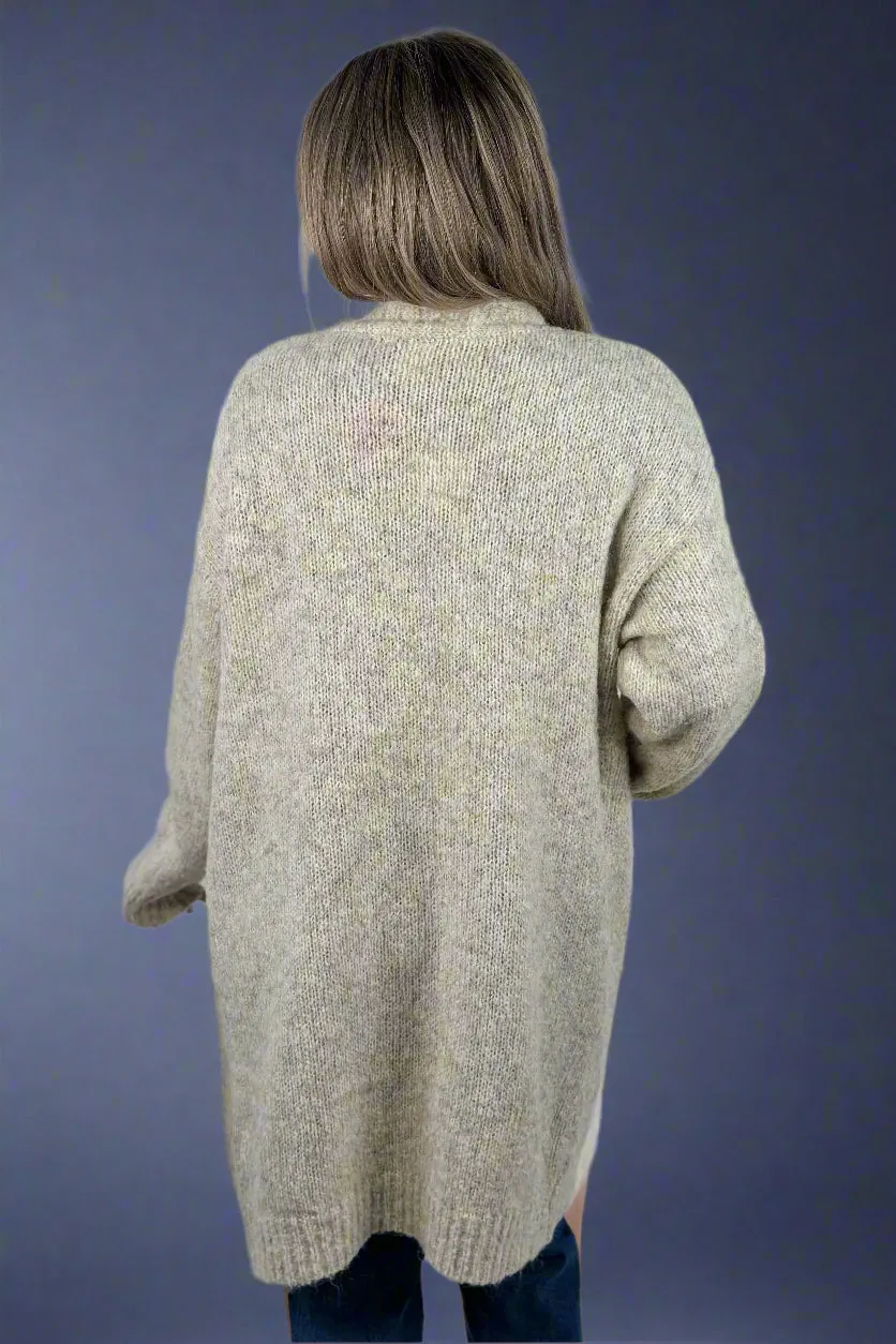 Fuzzy Yarn Long Cardigan - Beige