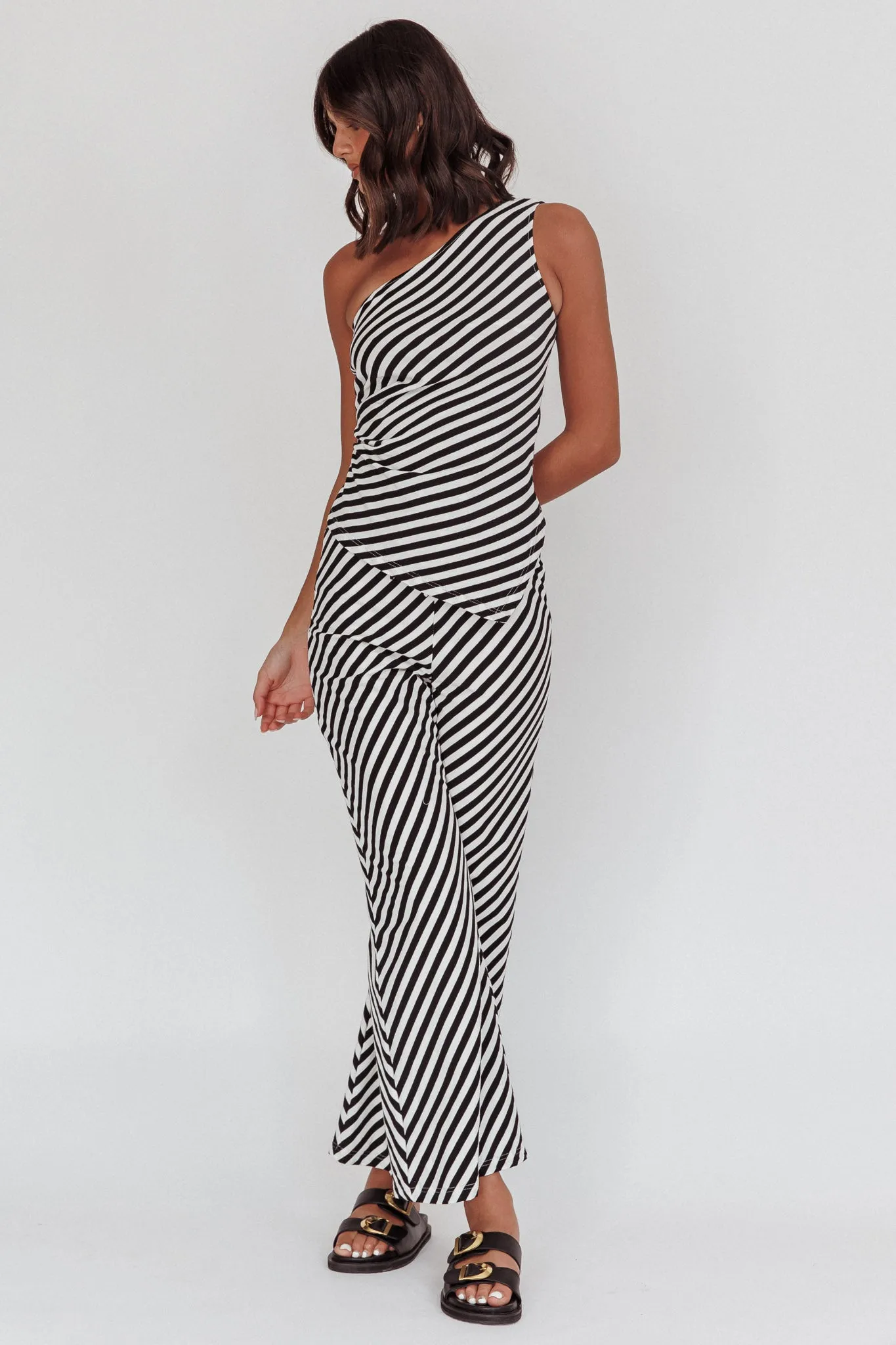 Golden Beach Wide Leg Pants Stripe Black