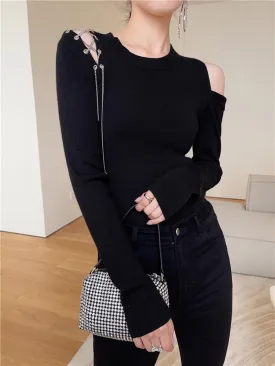 Irregular Knitting Off Shoulder Top